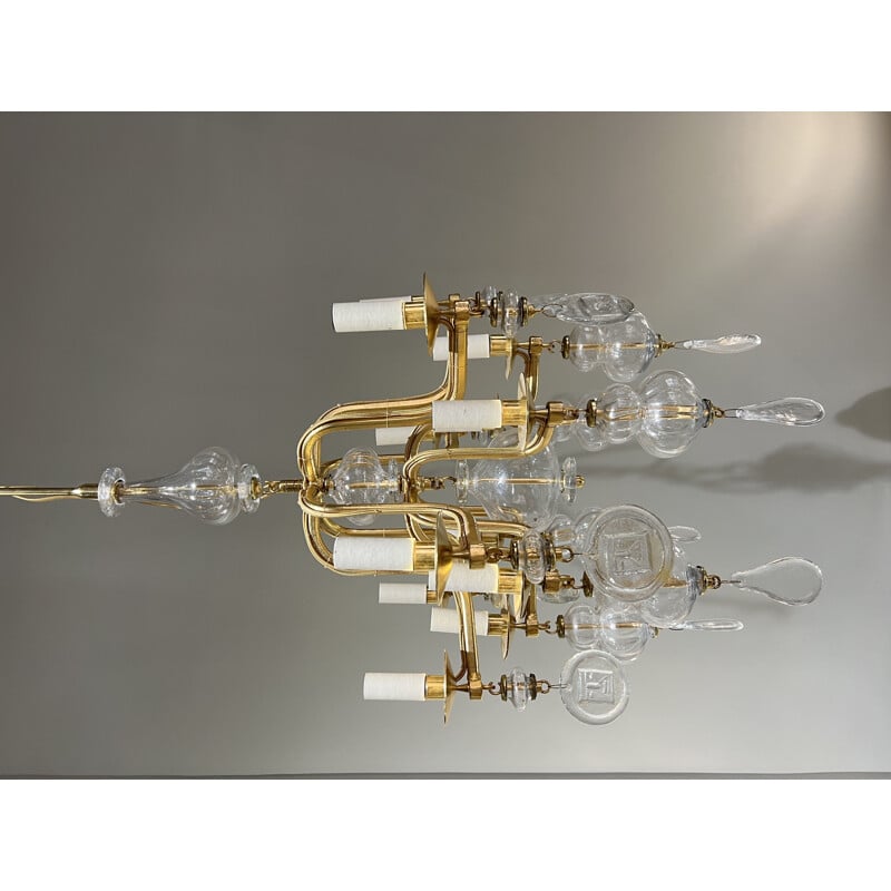 Vintage gold chandelier with 12 arms by Erik Hoglund, Sweden