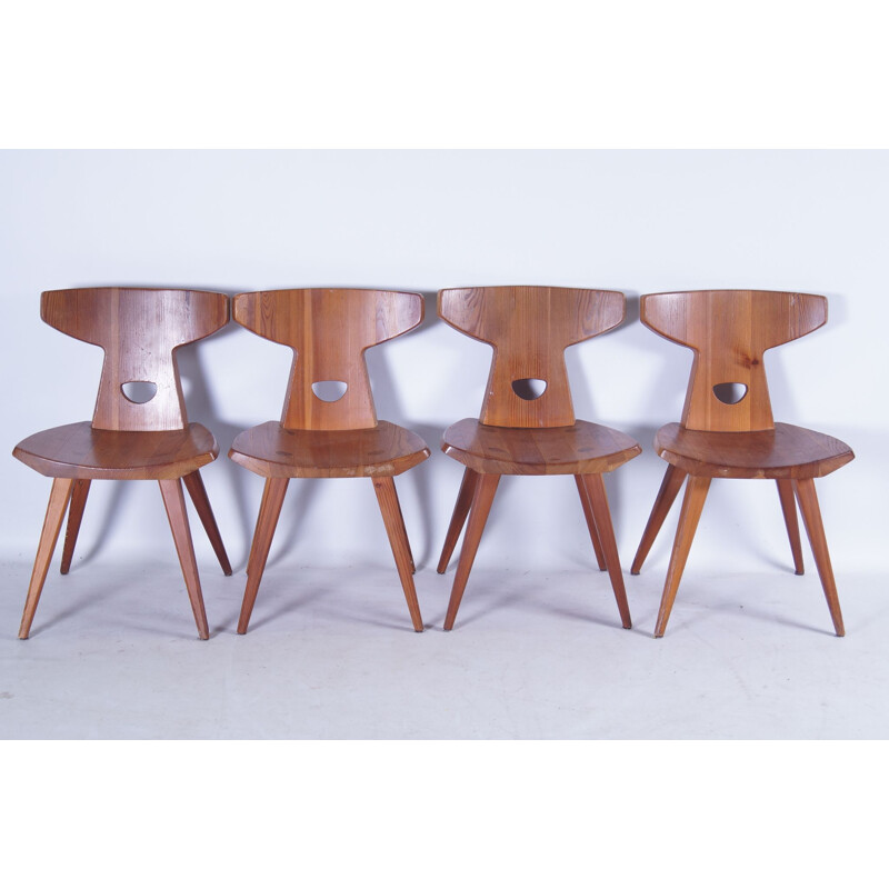 Conjunto de 4 cadeiras de pinho vintage de Jacob Kielland-Brandt para I. Christiansen, 1960