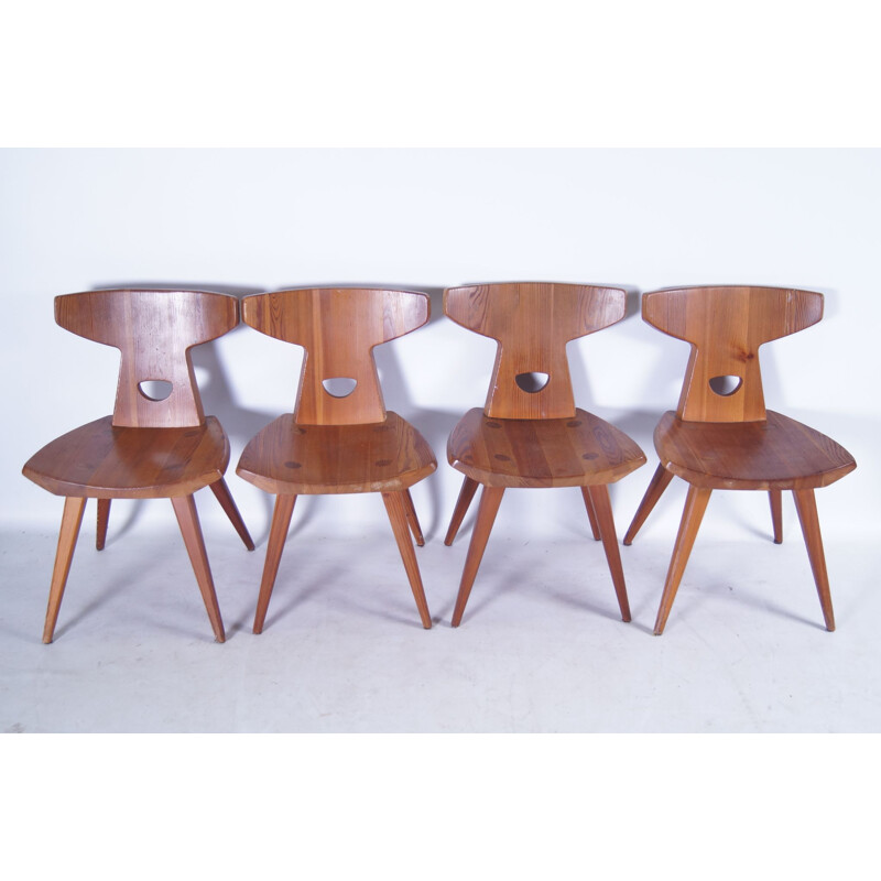 Conjunto de 4 cadeiras de pinho vintage de Jacob Kielland-Brandt para I. Christiansen, 1960