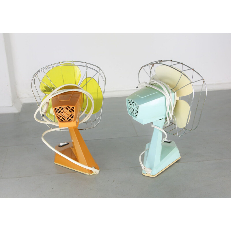 Pair of colored vintage fans, Italy