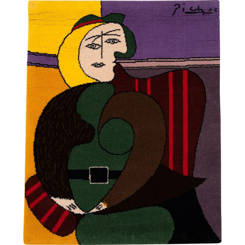 Alfombra vintage "dama sentada en un sillón rojo" de Pablo Picass para Desso, 1932