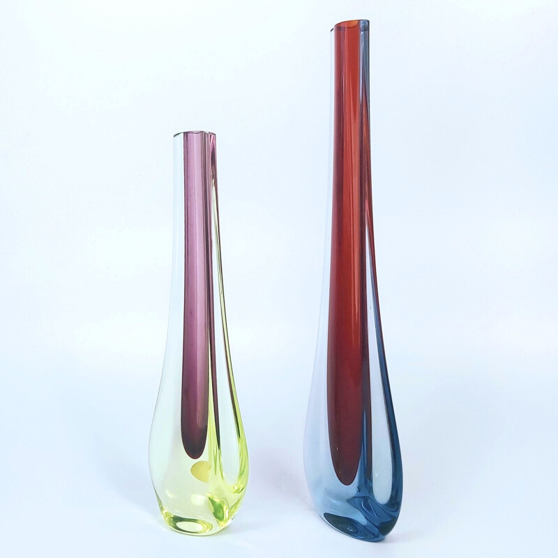 Pair of mid-century Murano glass vases by Flavio Poli for Seguso, Italy 1960s