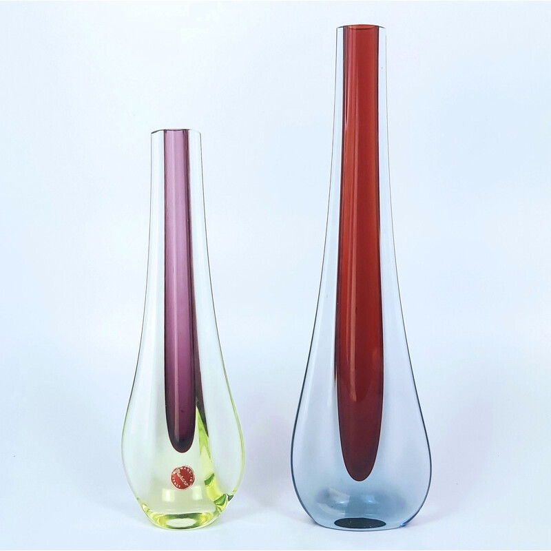 Paire de vases vintage en verre de Murano par Flavio Poli pour Seguso, Italie 1960