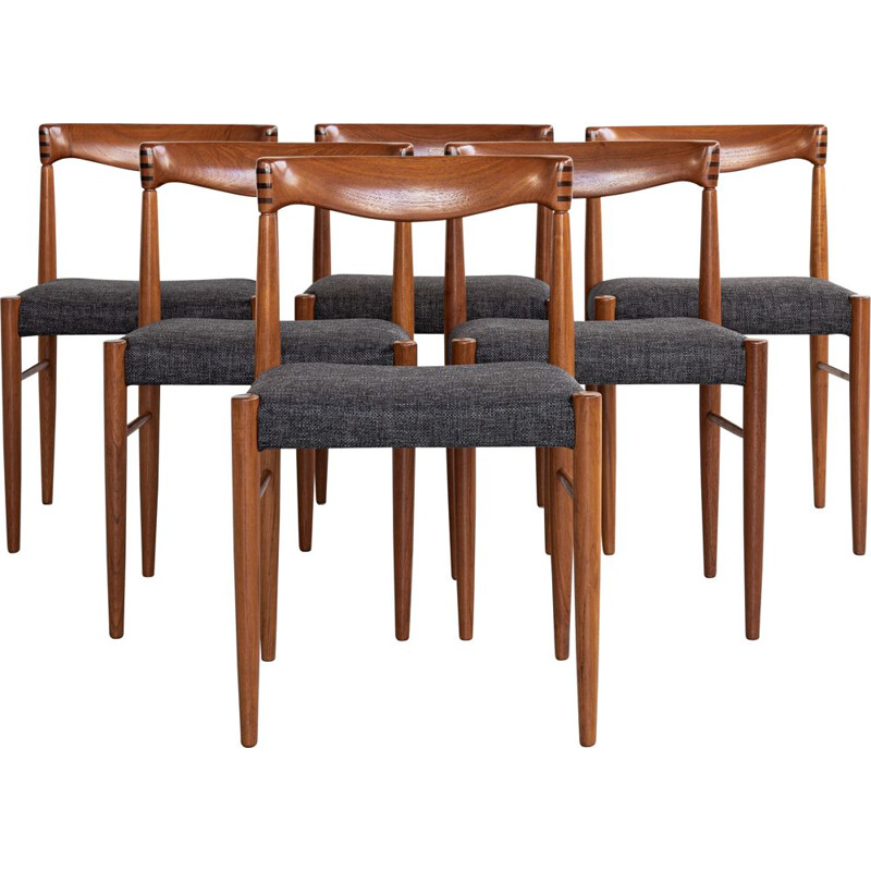 Conjunto de 6 cadeiras dinamarquesas de teca vintage de Hw Klein para Bramin, 1960