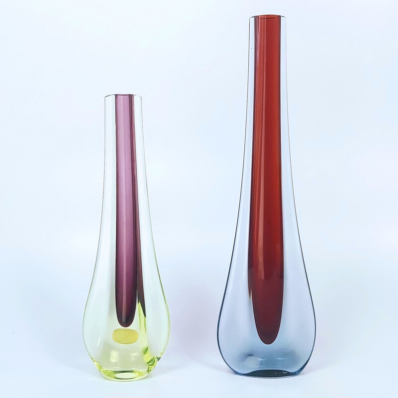 Paire de vases vintage en verre de Murano par Flavio Poli pour Seguso, Italie 1960