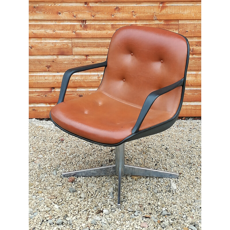 "N°451" swivel armchair in leather, Randall BUHK - 1970s