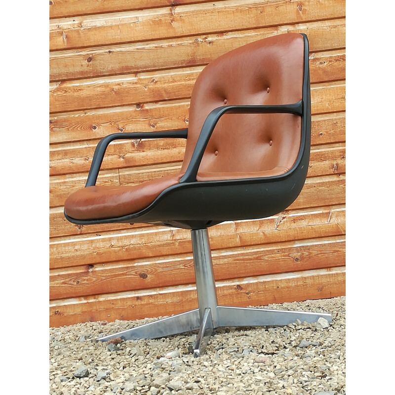 "N°451" swivel armchair in leather, Randall BUHK - 1970s