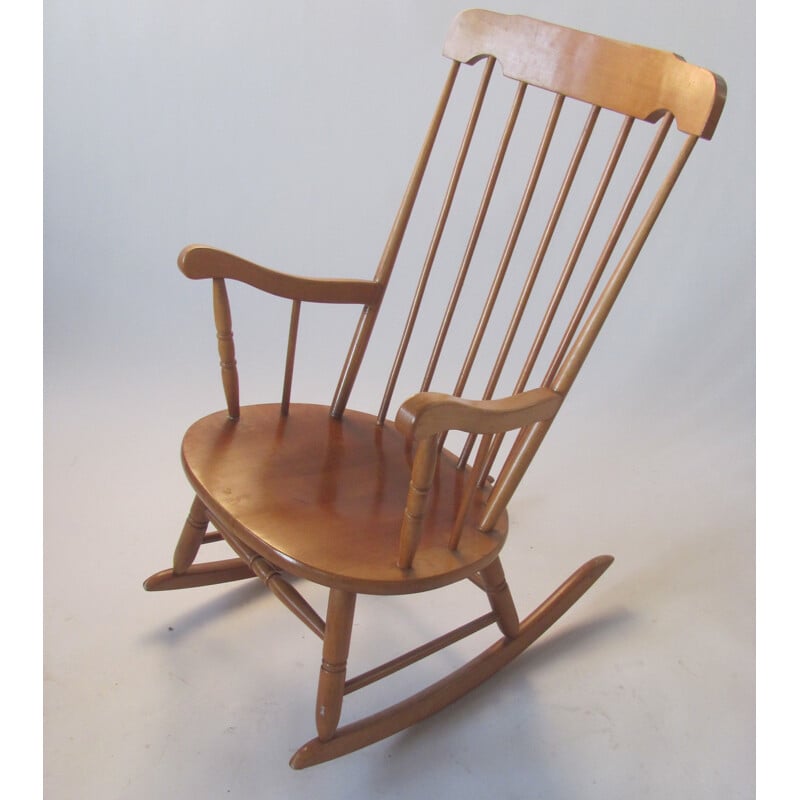 Vintage volledig houten schommelstoel, Tsjechoslowakije 1960