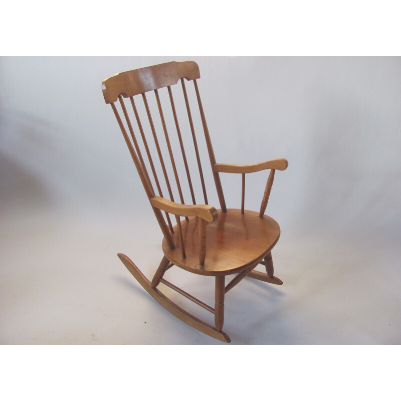 Vintage rocking chair, all wood, Czechoslovakia 1960