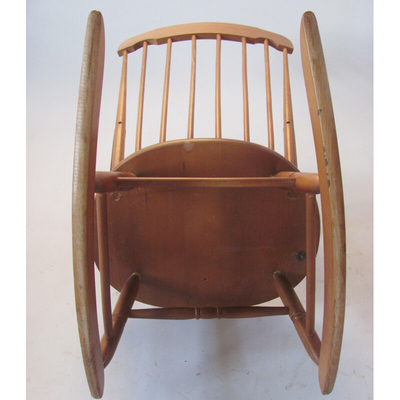 Cadeira de baloiço totalmente em madeira Vintage, Checoslováquia 1960
