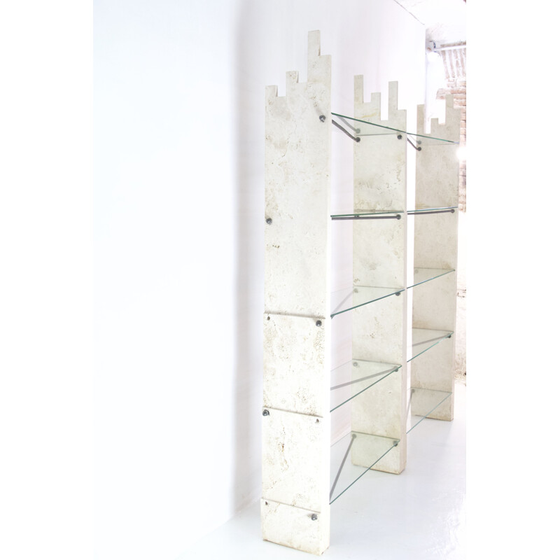 Vintage travertine sculptural wall unit, Italy 1970