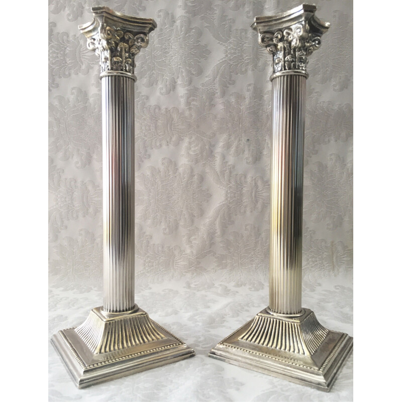 Pair of vintage silver plated candlesticks Flambeaux, Italy