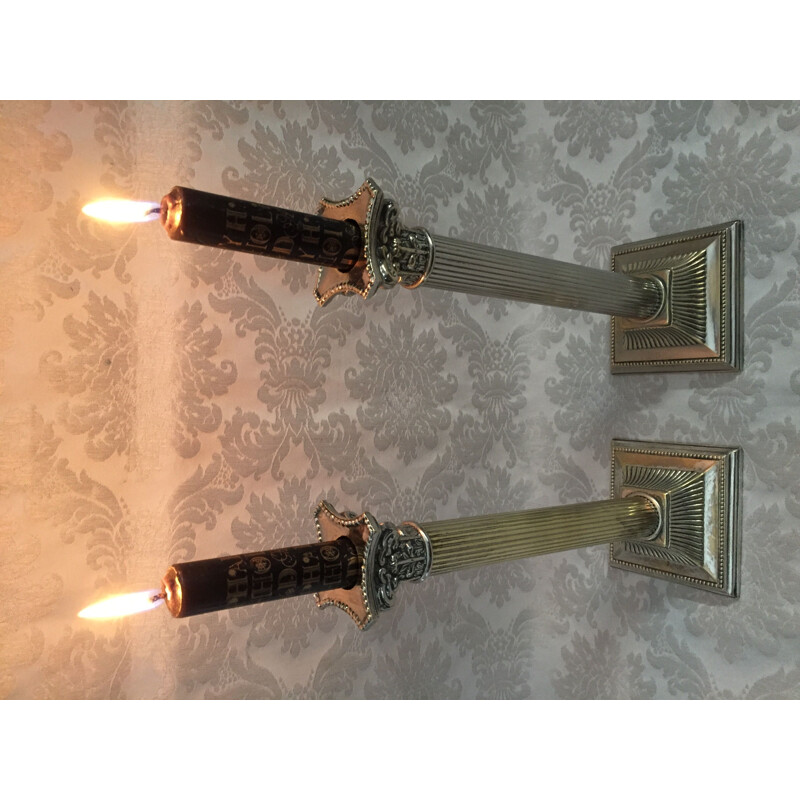Pair of vintage silver plated candlesticks Flambeaux, Italy