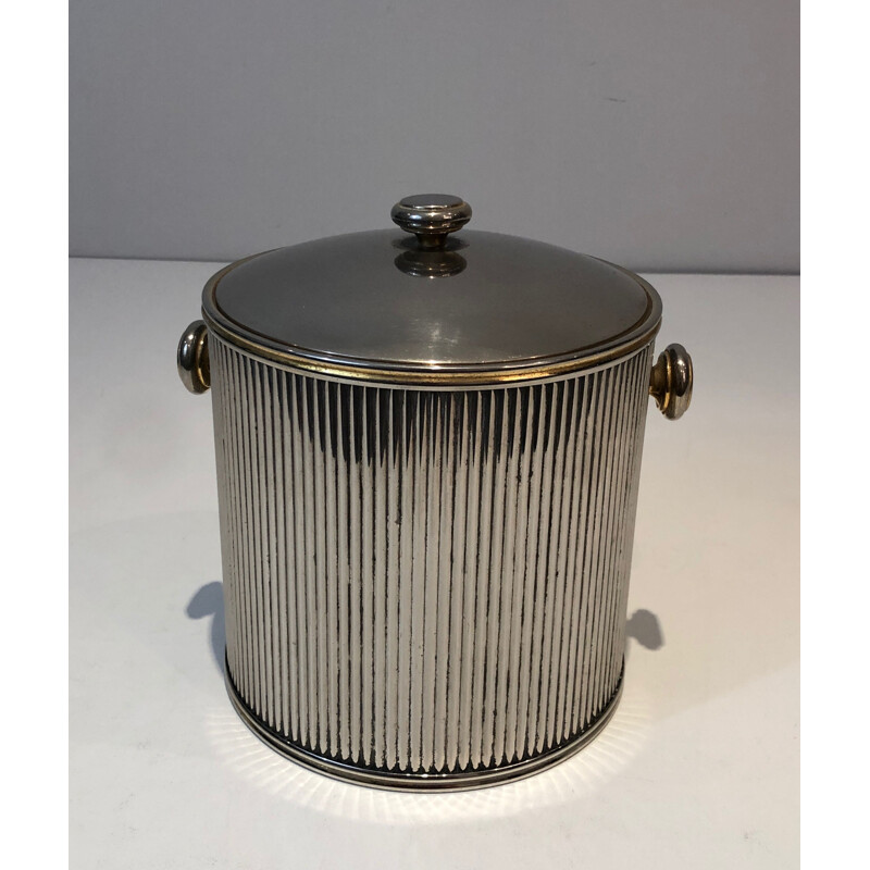 Vintage French ice bucket in silver metal and plastic, France 1970