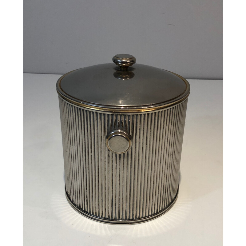 Vintage French ice bucket in silver metal and plastic, France 1970