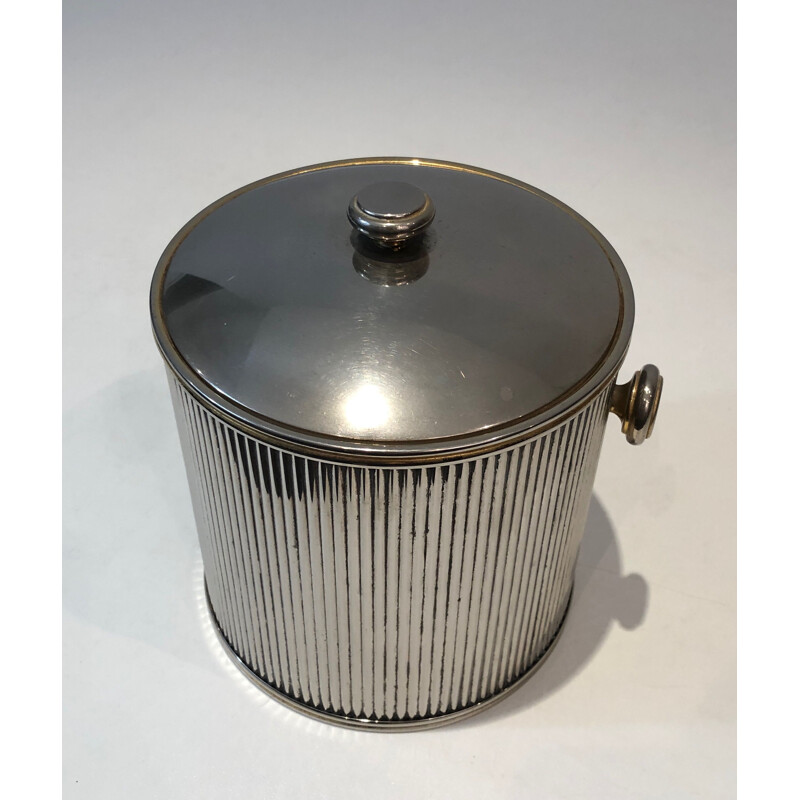 Vintage French ice bucket in silver metal and plastic, France 1970