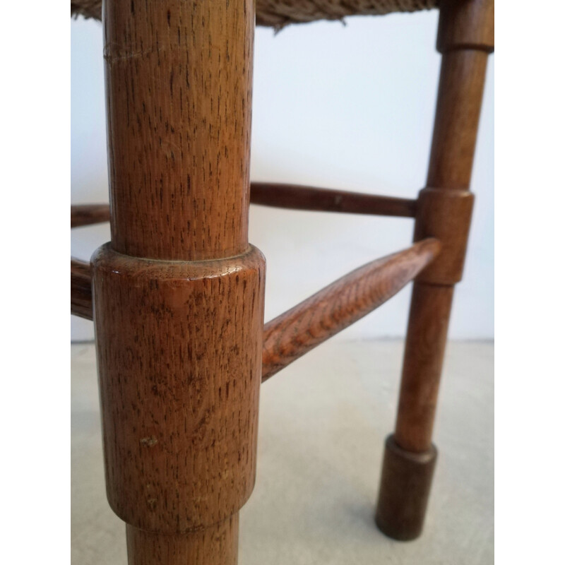 Rustikaler Vintage-Hocker aus Holz und Stroh von Abruzzo, Italien