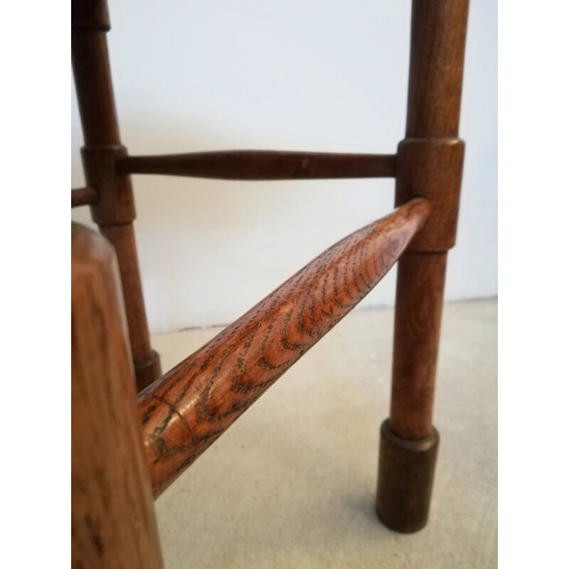 Vintage Rustic stool in wood and straw by Abruzzo, Italy