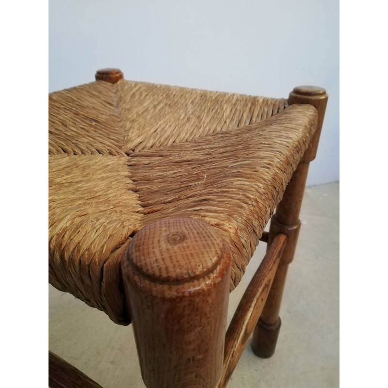 Taburete rústico vintage de madera y paja de Abruzzo, Italia