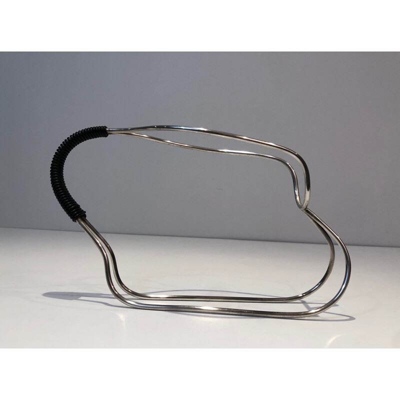 Vintage silver metal and black plastic bottle holder, France 1970