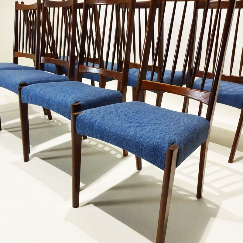 Set di 8 sedie danesi vintage in teak e tessuto di Arne Hovmand Olsen per Mogens Kold