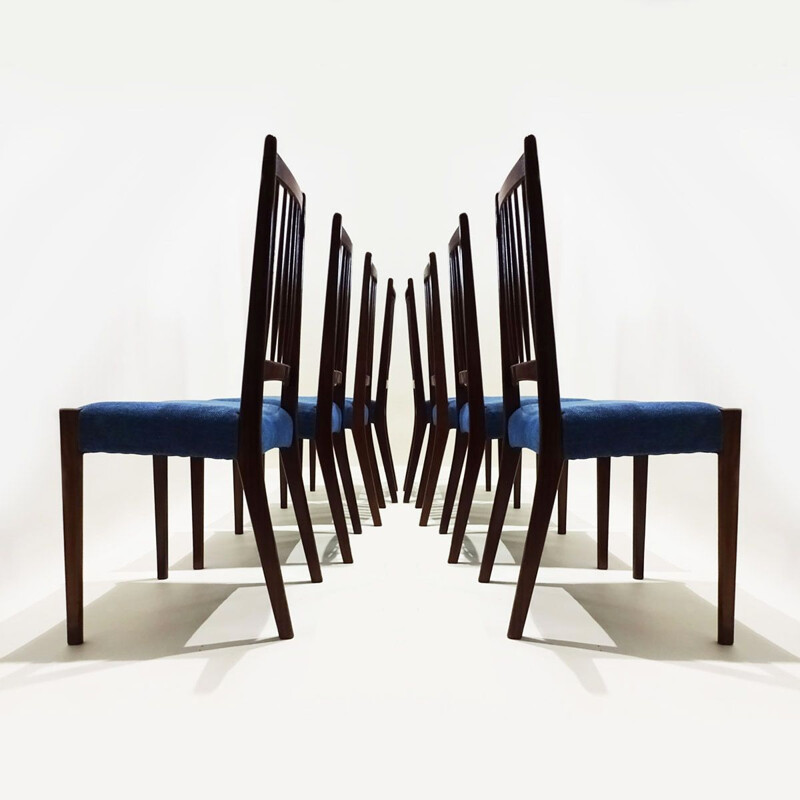 Set di 8 sedie danesi vintage in teak e tessuto di Arne Hovmand Olsen per Mogens Kold