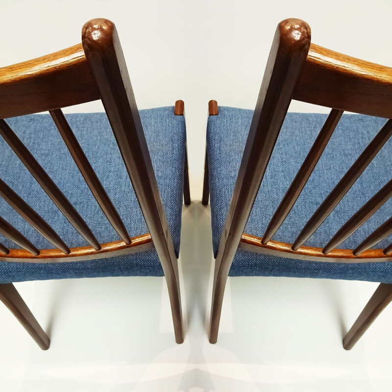 Conjunto de 8 sillas danesas vintage de teca y tela de Arne Hovmand Olsen para Mogens Kold