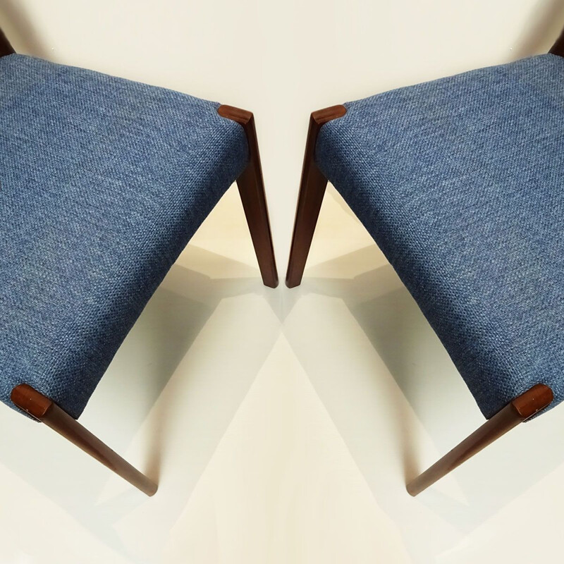 Conjunto de 8 cadeiras de teca vintage e tecido dinamarquesas de Arne Hovmand Olsen para Mogens Kold