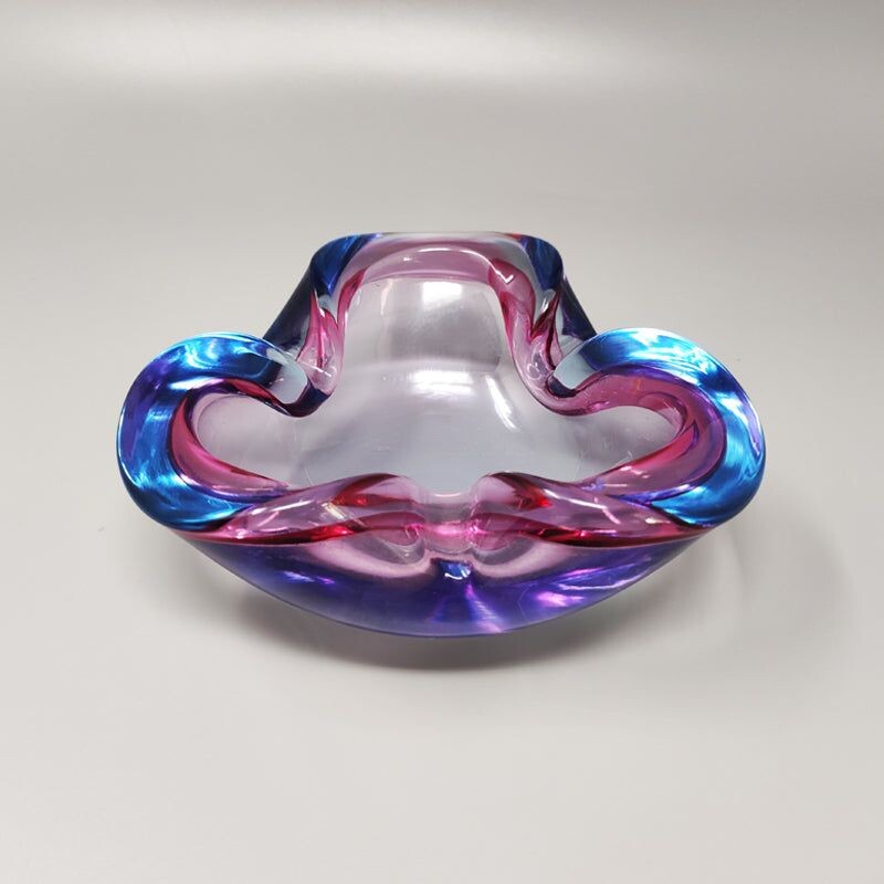 Vintage blue and pink ashtray by Flavio Poli for Seguso, Italy 1960s