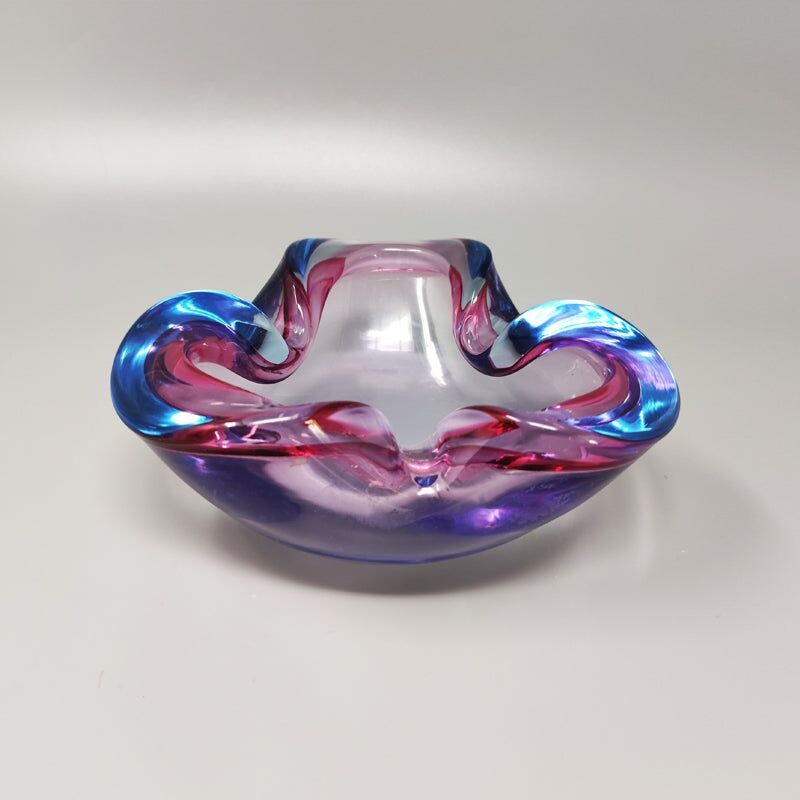 Vintage blue and pink ashtray by Flavio Poli for Seguso, Italy 1960s