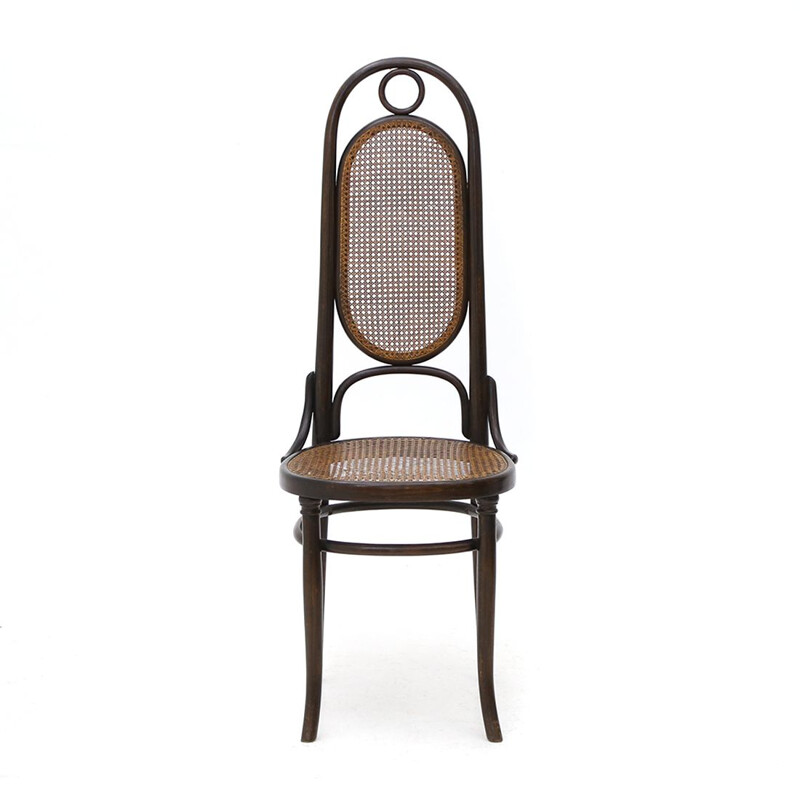 Chaise vintage en bois de hêtre courbé et paille de Vienne par Fischel, 1900