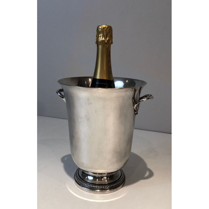 Seau à champagne vintage en métal argenté, France 1930