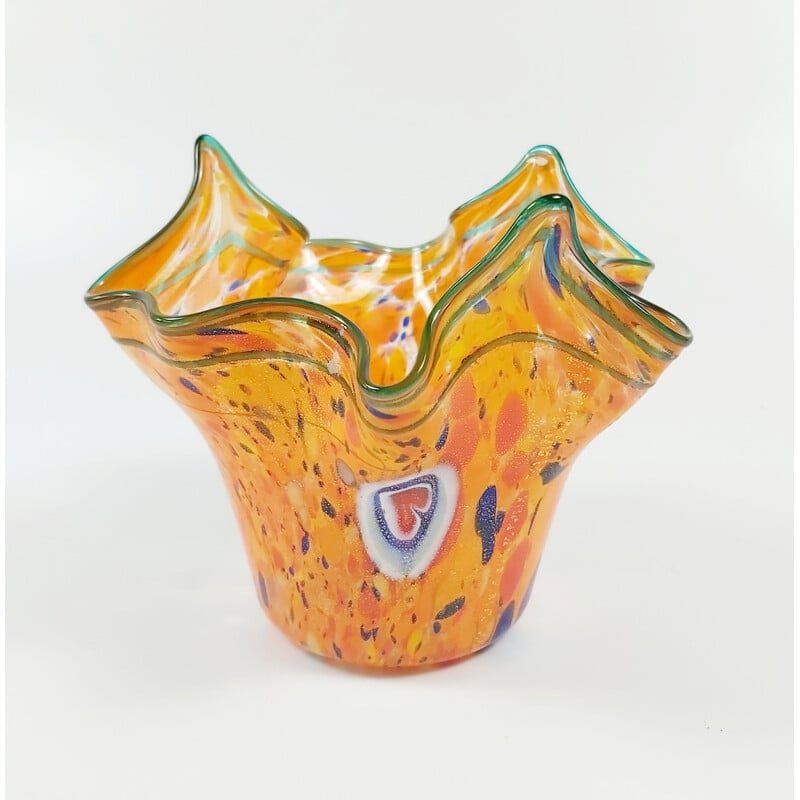 Vintage murano glass handkerchief vase "Fazzoletto" labeled by Seguso Vetri d'Arte, Italy 1940