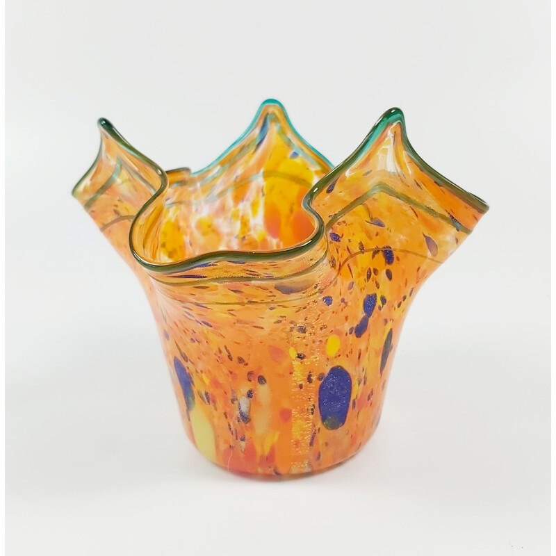 Vintage murano glass handkerchief vase "Fazzoletto" labeled by Seguso Vetri d'Arte, Italy 1940