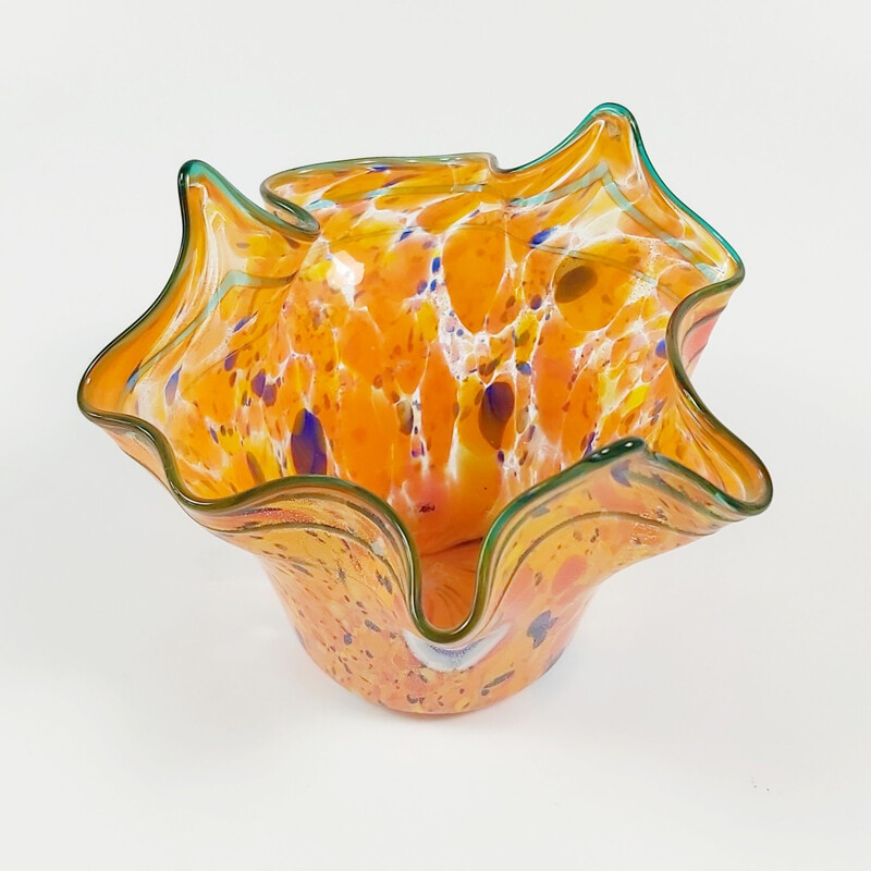 Vintage murano glass handkerchief vase "Fazzoletto" labeled by Seguso Vetri d'Arte, Italy 1940