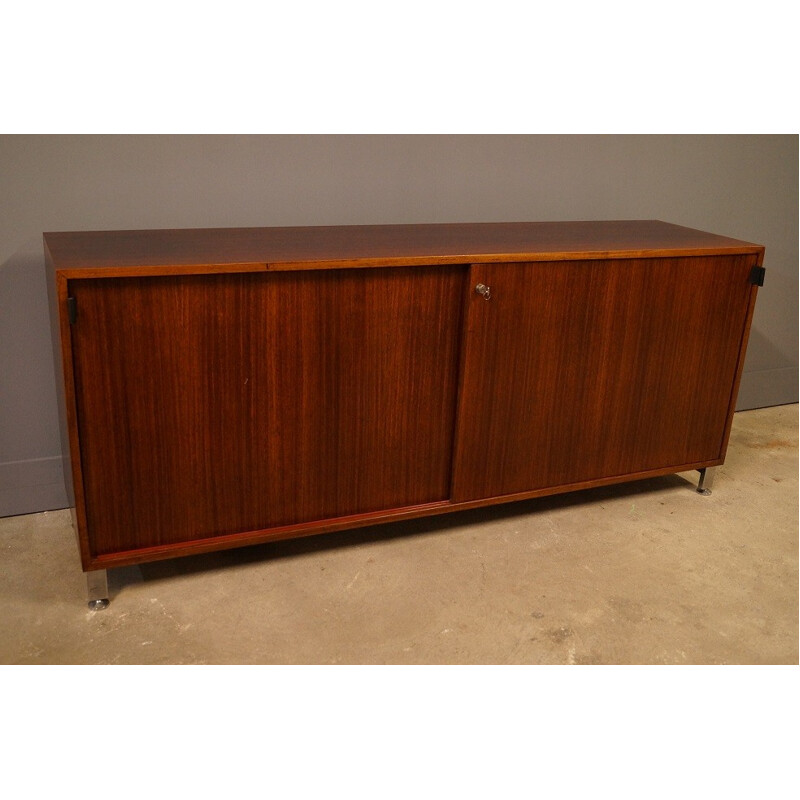 Mid century sideboard in walnut and leather, Florence KNOLL - 1960s