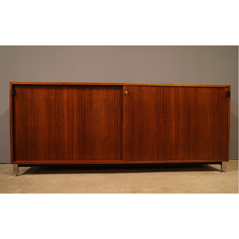 Mid century sideboard in walnut and leather, Florence KNOLL - 1960s