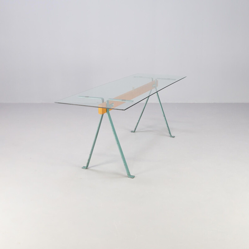 Vintage metal and glass Frate table by Enzo Mari for Driade