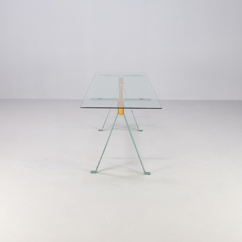 Vintage metal and glass Frate table by Enzo Mari for Driade
