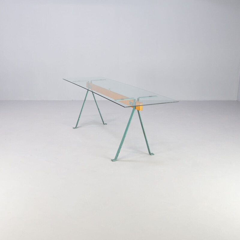 Table vintage Frate en métal et verre par Enzo Mari pour Driade