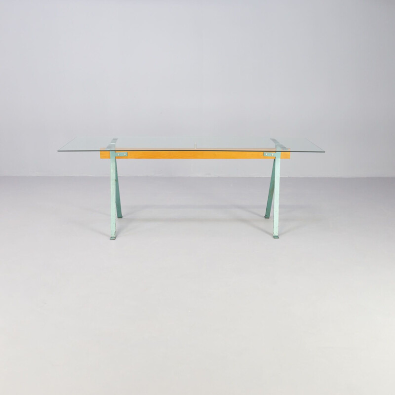 Vintage metal and glass Frate table by Enzo Mari for Driade