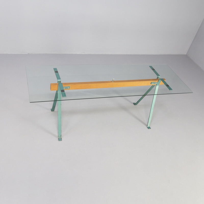 Vintage metal and glass Frate table by Enzo Mari for Driade