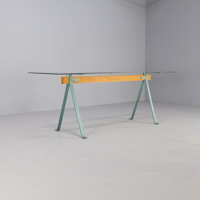 Vintage metal and glass Frate table by Enzo Mari for Driade