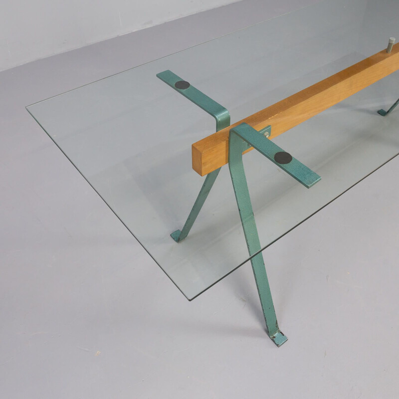 Vintage metal and glass Frate table by Enzo Mari for Driade