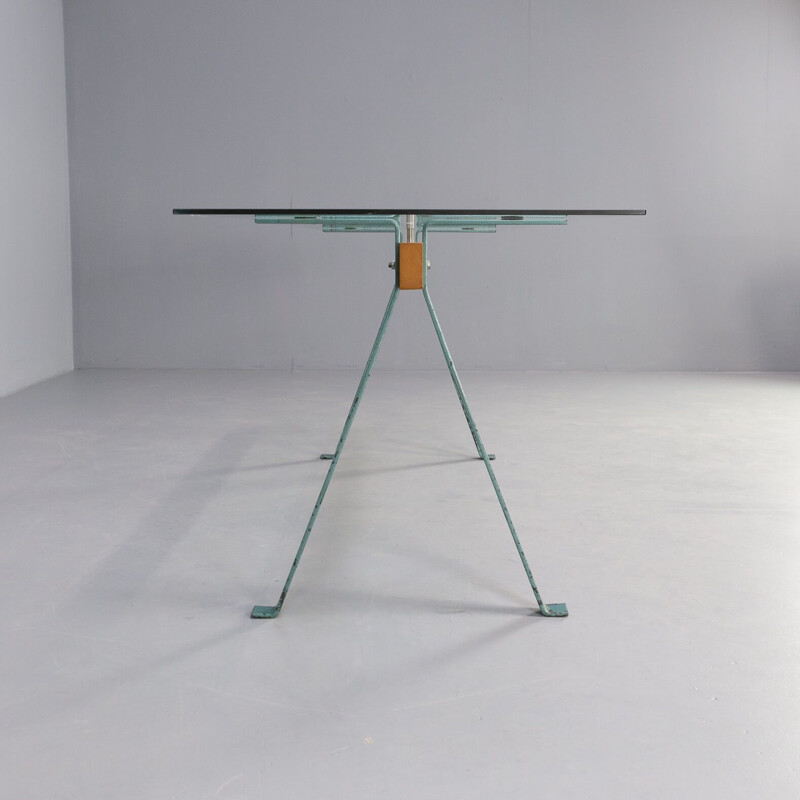 Table vintage Frate en métal et verre par Enzo Mari pour Driade