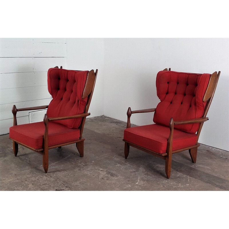 Pair of armchairs in oak, GUILLERME & CHAMBRON - 1960s