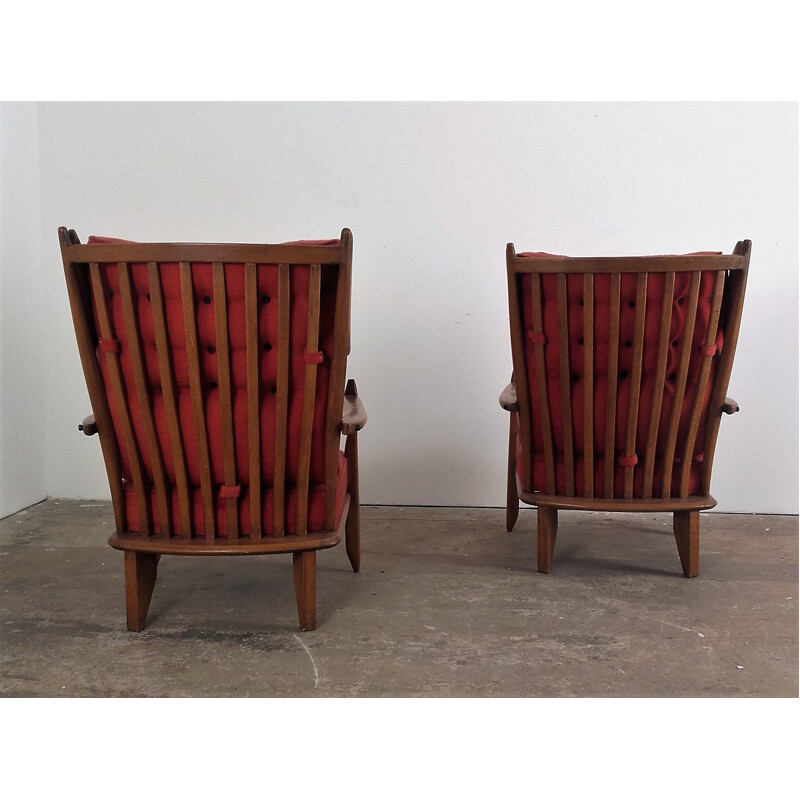 Pair of armchairs in oak, GUILLERME & CHAMBRON - 1960s