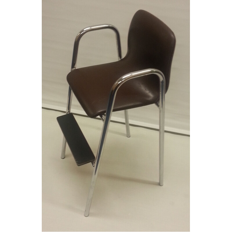 Chaise haute pour enfant en simili cuir et métal - 1960