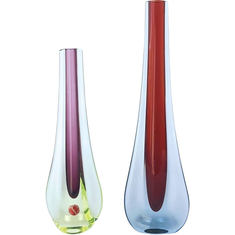 Paire de vases vintage en verre de Murano par Flavio Poli pour Seguso, Italie 1960