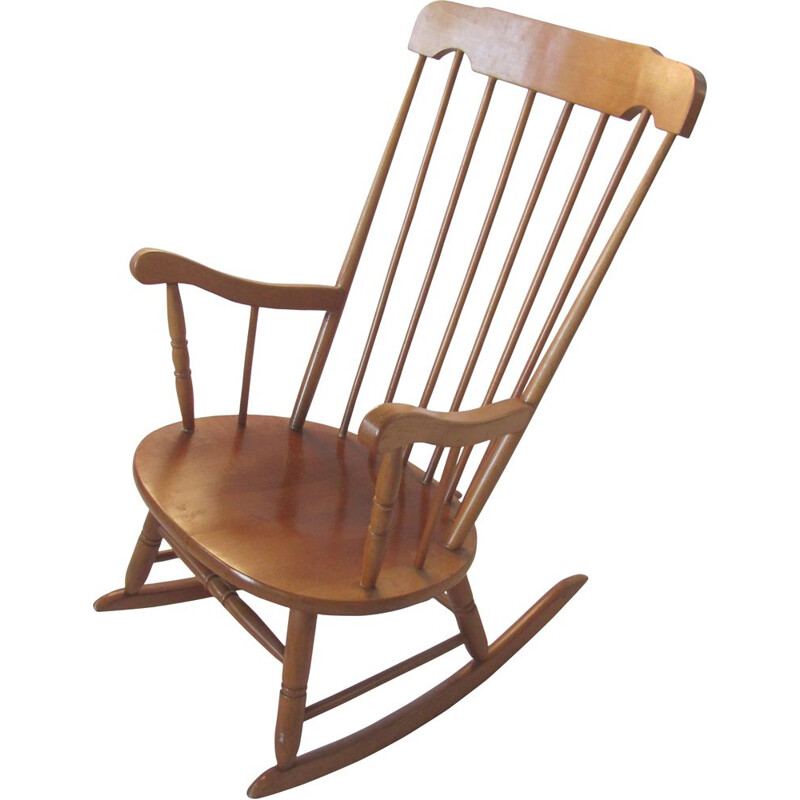 Vintage rocking chair, all wood, Czechoslovakia 1960